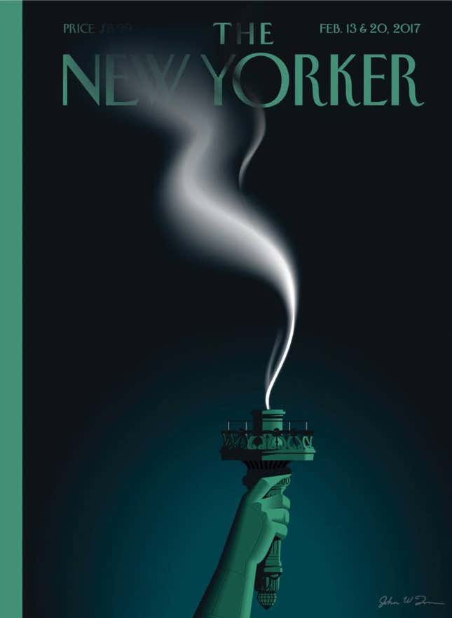 Image for article titled After 14 days of Donald Trump, news magazine covers are getting dark