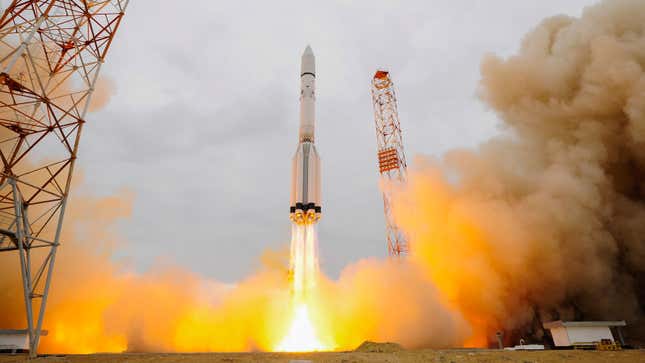 A photo of a Proton-M rocket launching in Kazakhstan. 