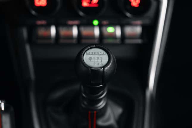 Detail close-up of the shift lever on the 2024 GR86 Trueno Edition.