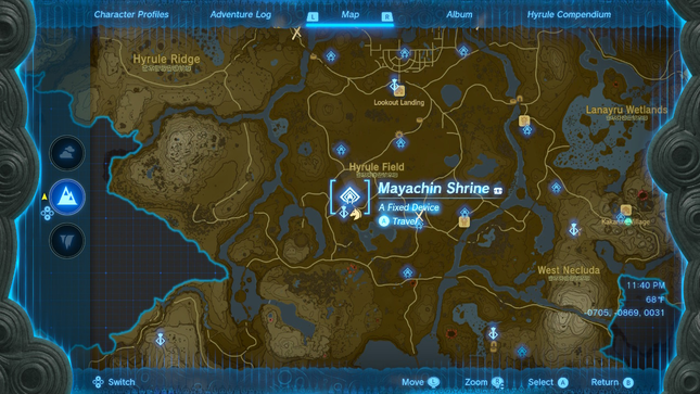 Een screenshot van Tears of the Kingdom toont een kaart met een sleutellocatie.