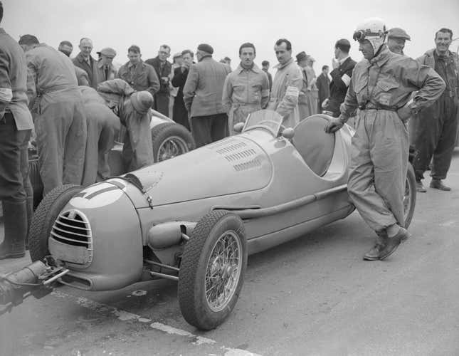 French racing driver Maurice Trintignant in his 1.5 litre Simca at Silverstone, 1951.