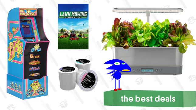 Image for article titled Tuesday&#39;s Best Deals: Arcade1Up Ms. Pac-Man Cabinet, AeroGarden Harvest 6-Pod Countertop Garden, 100 Ct. Solimo Variety Pack Light and Medium Roast Coffee Pods, Lawn Mower Simulator, and More