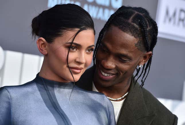 Kylie Jenner, left, and Travis Scott arrive at the Billboard Music Awards on Sunday, May 15, 2022, at the MGM Grand Garden Arena in Las Vegas.