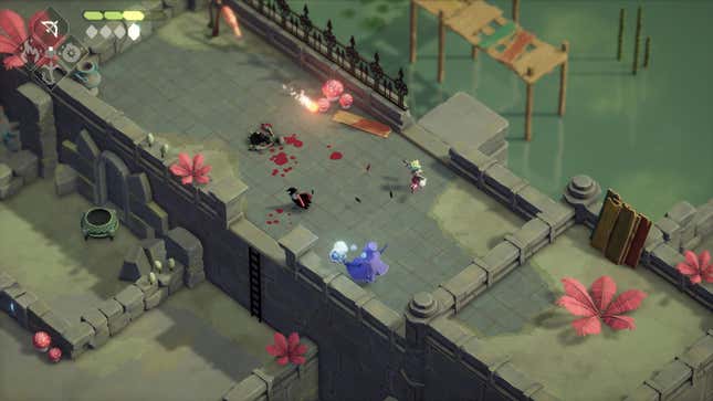 The crow fights enemies in a swampy area in Death's Door, one of the best 2021 games.