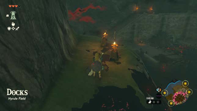Link is seen entering the Hyrule Castle docks.