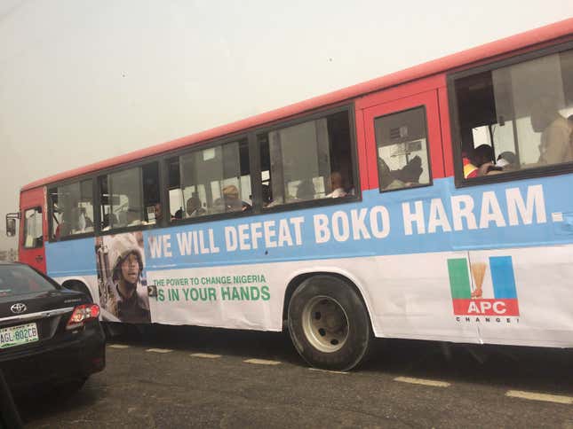 A bus on the third mainland bridge in Lagos.