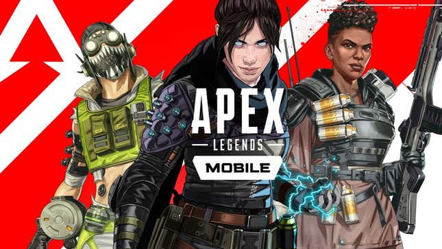 An image shows the Apex Legends Mobile logo and three characters from the game. 
