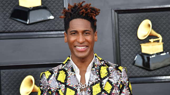 Jon Batiste arrives for the 64th Annual Grammy Awards at the MGM Grand Garden Arena in Las Vegas on April 3, 2022.