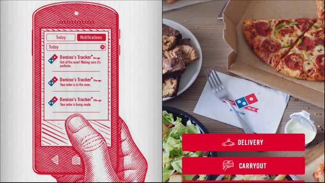 Screenshots of Domino's pizza app