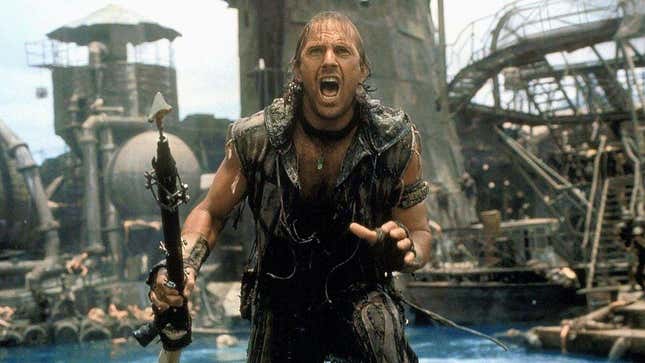 Kevin Costner appears in character as the Mariner on the set of 1995's Waterworld.