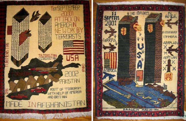 Image for article titled Afghan carpet weavers are putting drones on their rugs