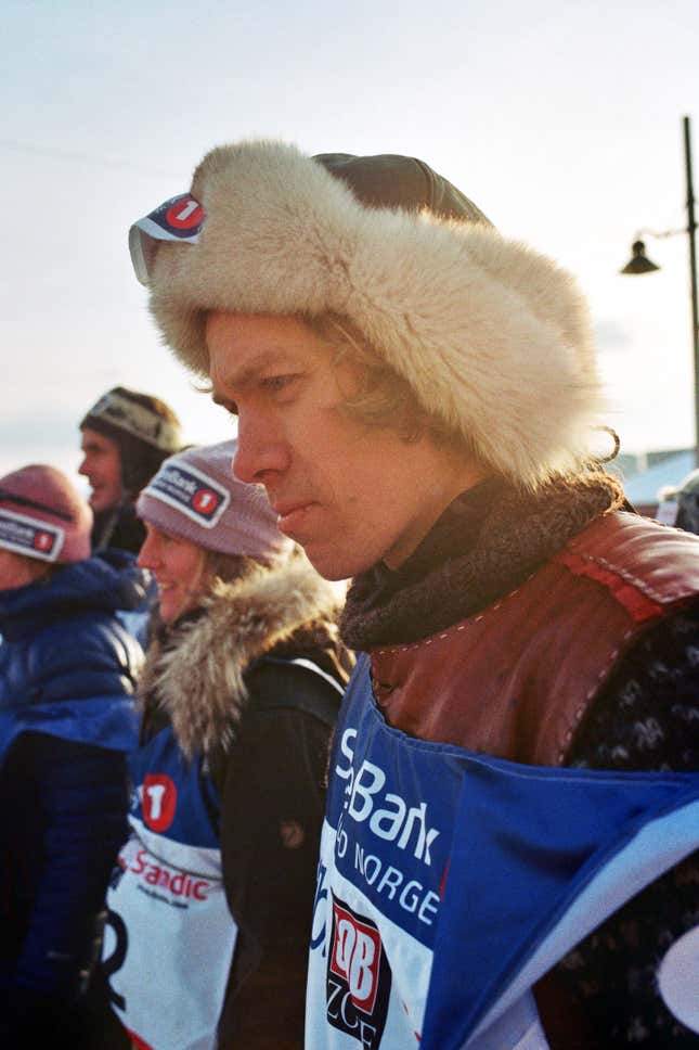 Mushers wait at the starting line in Alta.