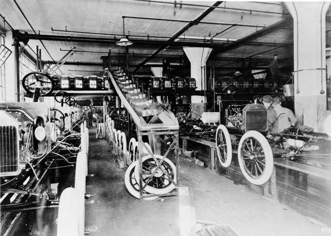 Early Model T assembly at Highland Park Plant.