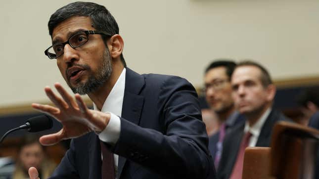 Google CEO Sundar Pichai testifies before the House Judiciary Committee at the Rayburn House Office Building on December 11, 2018 in Washington, DC.