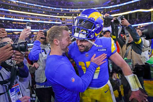 Rams head coach Sean McVay and QB Baker Mayfield after last night’s come-from-behind win.
