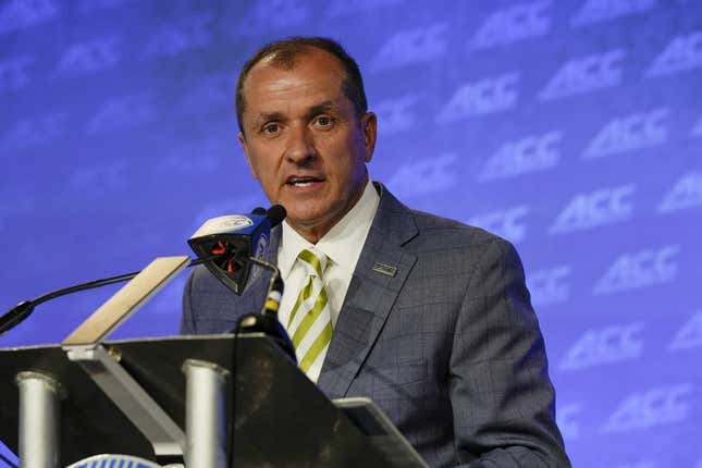 Jul 20, 2022; Charlotte, NC, USA; ACC commissioner Jim Phillips speaks to the media during ACC Media Days at the Westin Hotel in Charlotte.