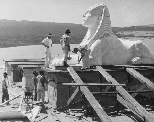 One of the 21 sphinxes that were part of the set of the Ten Commandments (1923).
