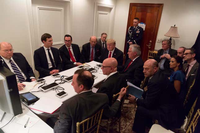Image for article titled Trump created a makeshift Situation Room at Mar-a-Lago for a briefing on the Syria bombing