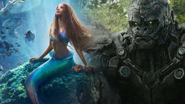 An image shows The Little Mermaid and a robot gorilla next to each other. 