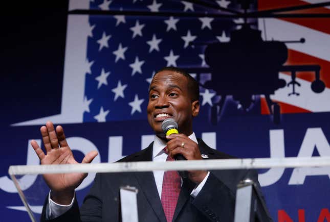 John James, Michigan GOP Senate candidate, speaks at an election night event after winning his primary election at his business James Group International August 7th, 2018 in Detroit, Michigan. James, who has President Donald Trump’s endorsement, will face Democrat incumbent Senator Debbie Stabenow (D-MI) in November. (