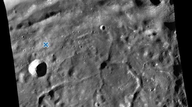 An image from NASA’s Lunar Reconnaissance Observatory shows the crash site of the Hakuto-R lander.