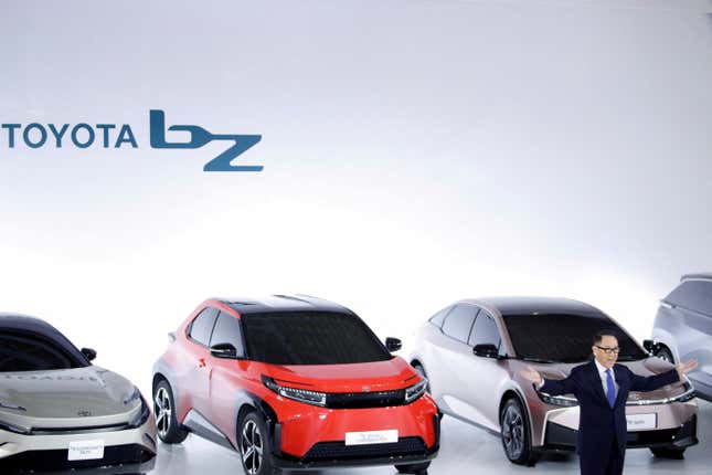 Toyota president Akio Toyoda speaks on the company’s EV strategies