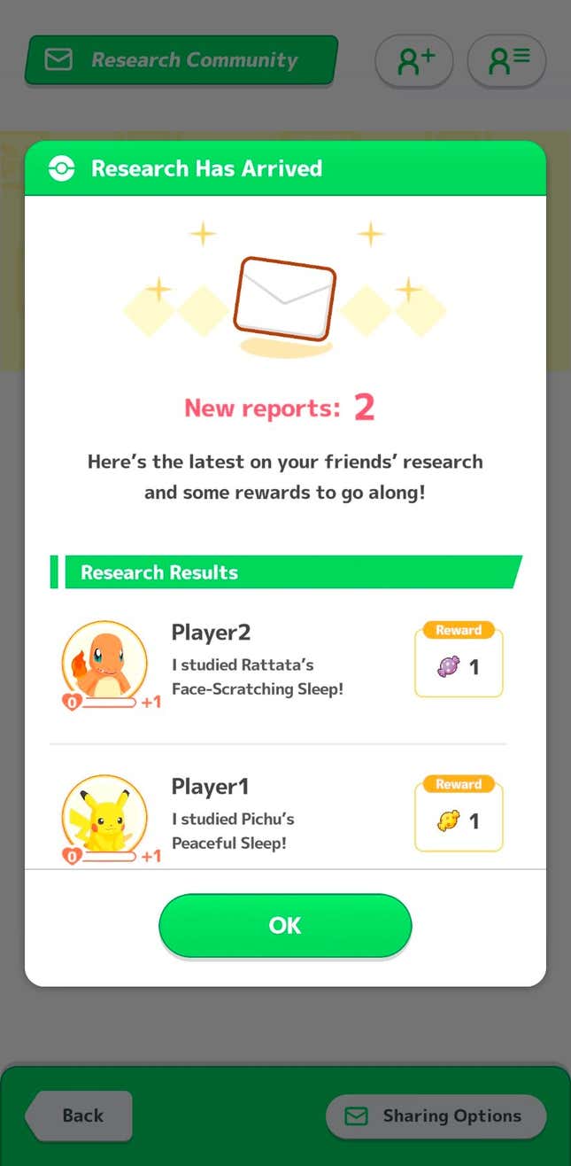 The Pokemon Sleep app shows the result of a night of sleep research.