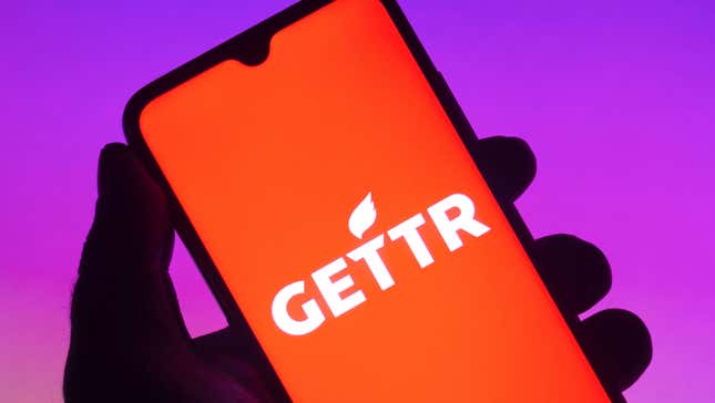 The Gettr logo seen on a smartphone; stock image.
