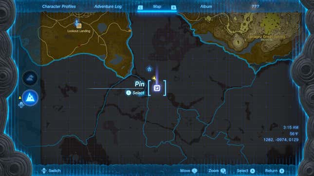 A map in Tears of the Kingdom shows a specific location.