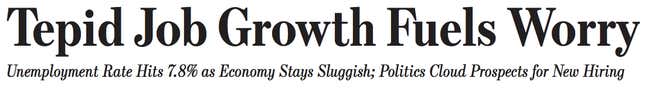 Image for article titled Pick your favorite front-page analysis of the US jobs report