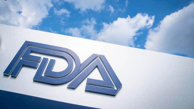 The FDA's blue logo on a silver background is shown.