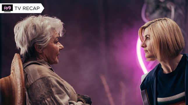 The Doctor (Jodie Whittaker) is confronted with the latest regeneration of their adoptive mother, Tecteun (Barbara Flynn)
