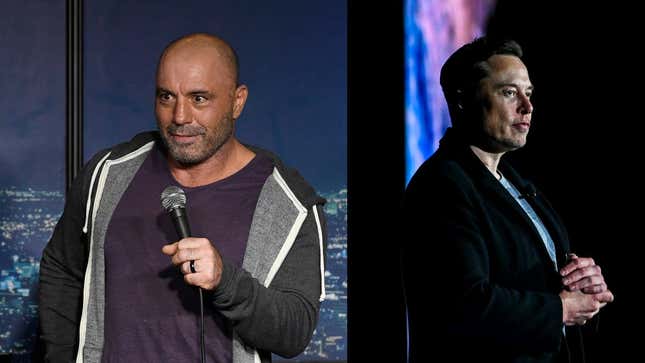 El comediante y podcaster Joe Rogan (izquierda) y Elon Musk