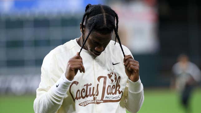 Travis Scott seen during the 2021 Cactus Jack Foundation fall classic softball game on November 04, 2021 in Houston, Texas.