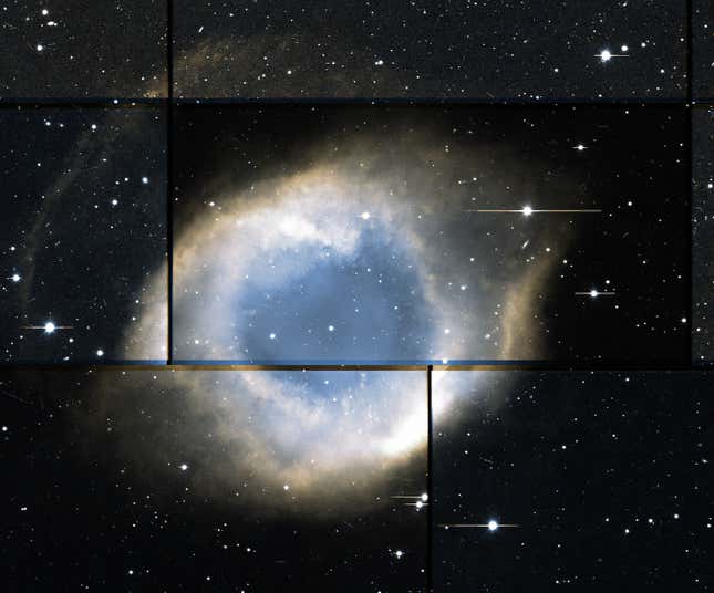 The pale blue-and-white Helix Nebula.