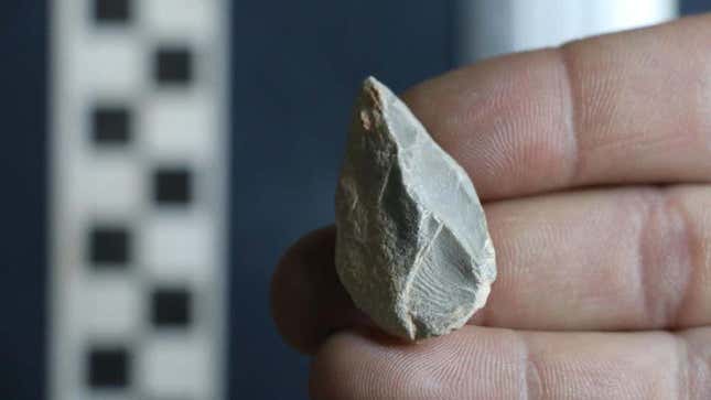 ¿Una pequeña herramienta de piedra o simplemente una piedra? Este es uno de los cientos de objetos similares encontrados en la cueva de Chiquihuite en México