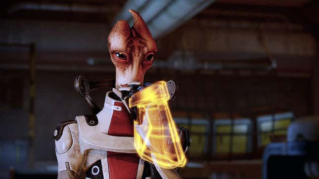 Mordin Solus stares pensively in Mass Effect.