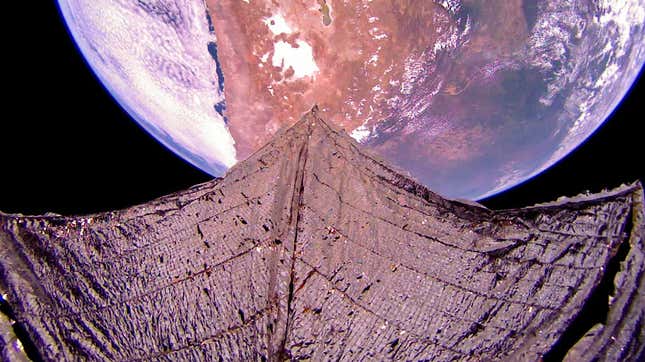 This image taken by The Planetary Society's LightSail 2 spacecraft on October 24, 2022 was the final image returned from the spacecraft before atmospheric reentry. 