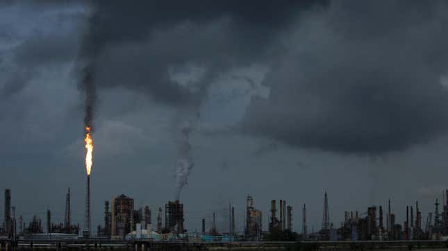 A gas flare at the Shell Chemical LP petroleum refinery in Norco, Louisiana.