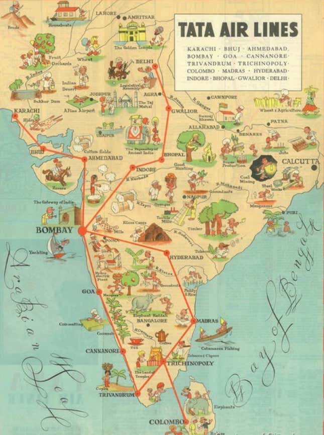 An advertisement for Tata Airlines circa 1939.