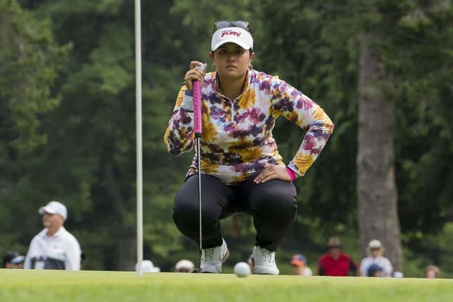 Aug 25, 2023; Vancouver, British Columbia, CAN; Lilia Vu lines up her putt on the sixth green during the second round of the CPKC Women&#39;s Open golf tournament at Shaughnessy Golf &amp;amp; Country Club.