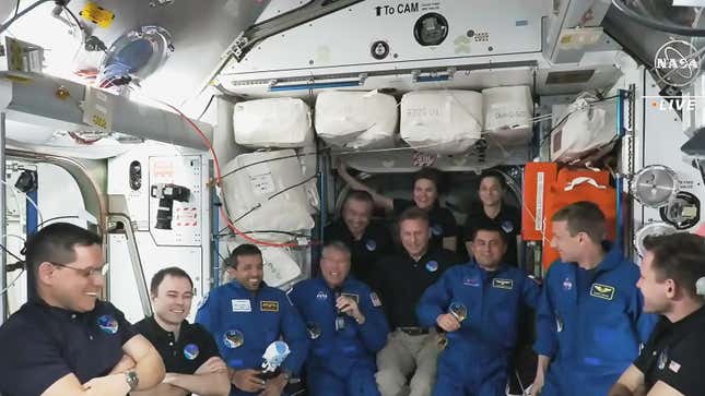 The four SpaceX Crew-6 members joined the seven Expedition 68 crew members aboard the space station.
