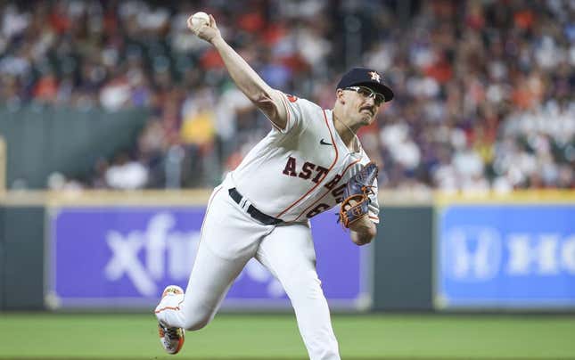 Jul 25, 2023; Houston, Texas, USA; Houston Astros starting pitcher J.P. France (68) delivers a pitch during the third inning against the Texas Rangers at Minute Maid Park.