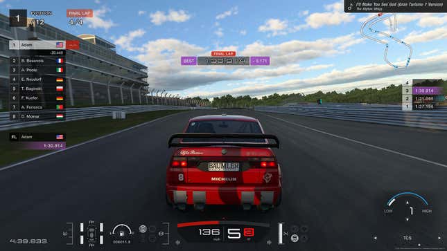 The 155 V6 TI touring car, like many of GT7's less-powerful racing machines, is both easy and thrilling to drive.