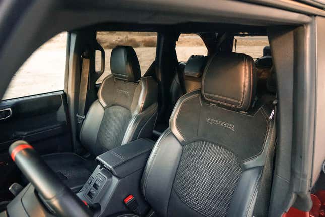 The front seats of the 2022 Ford Bronco Raptor