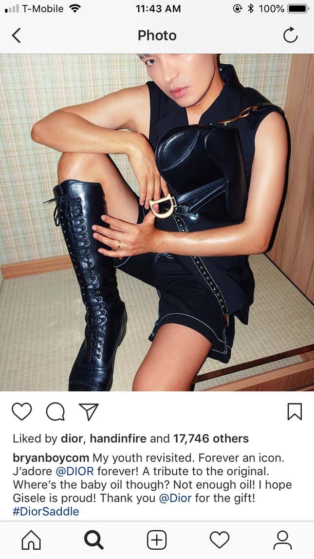 Image for article titled The Dior saddle bag is back—in a thinly veiled influencer ad campaign