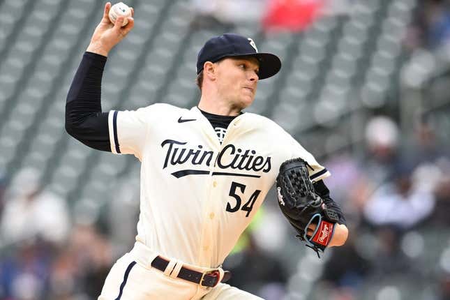 Apr 30, 2023; Minneapolis, Minnesota, USA; Minnesota Twins starting pitcher Sonny Gray (54) in action against the Kansas City Royals at Target Field.