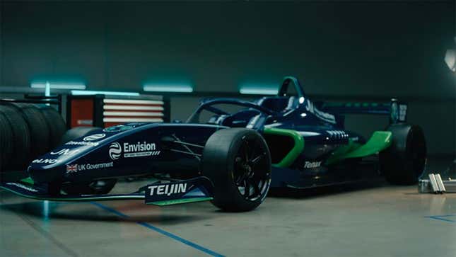 A two-seat electric race car, which looks similar to a Formula E car