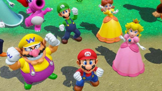 Mario and his friends celebrate in Super Mario Party.