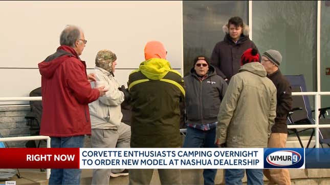 People waiting outside a Chevrolet dealership to reserve a Corvette E-Ray